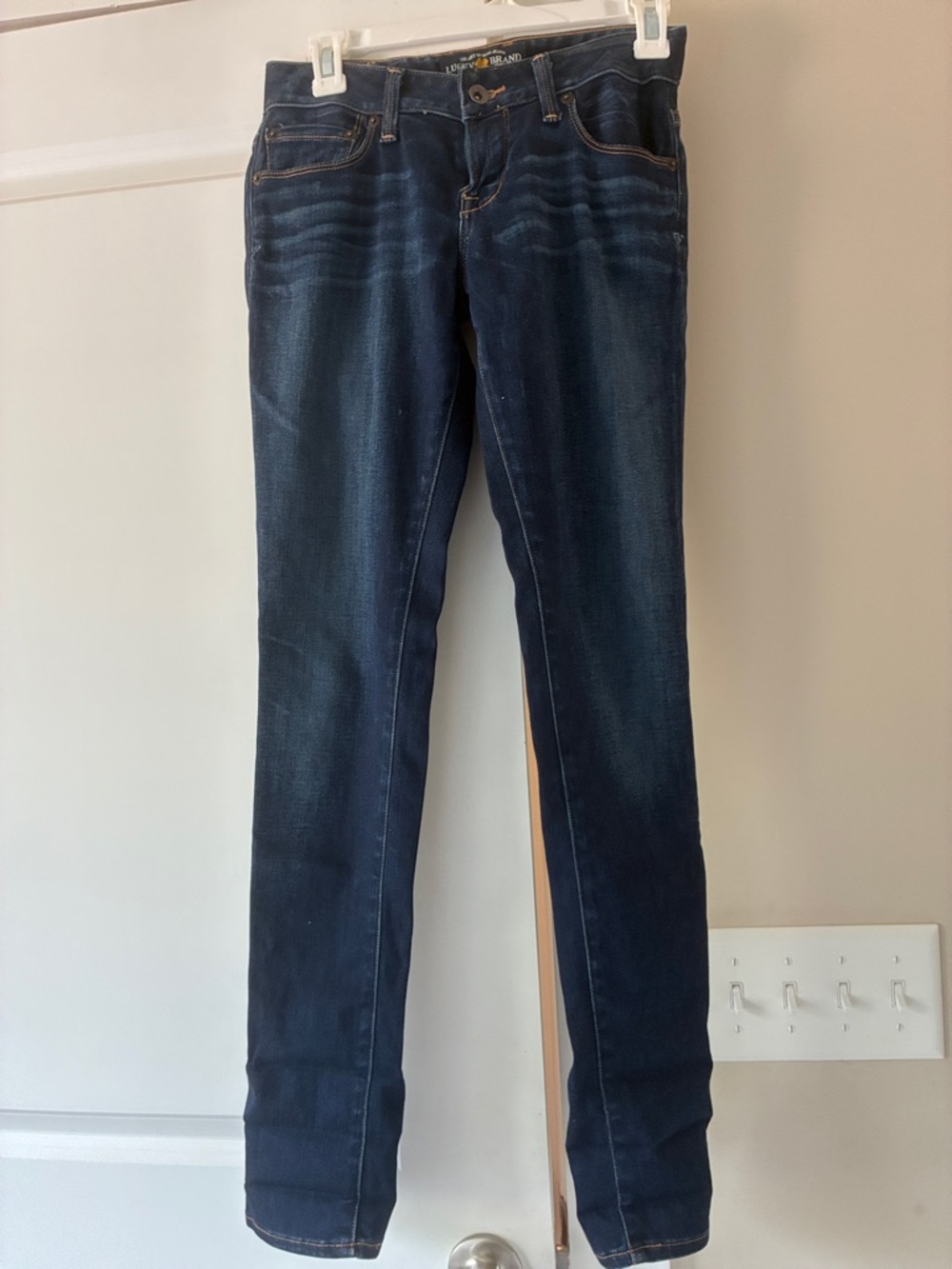 Lucky Brand Navy Skinny Jeans with Faded Whiskering
